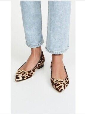 Tory Burch Gigi Pointy Toe Calf Hair Leopard Print Flats Women's 7.5